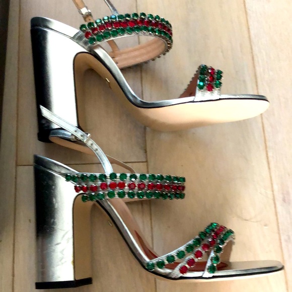 Gucci Silver Bertie Leather with Crystals Sandals - Picture 9 of 12